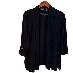 Chico's Travelers Size 3  XL/US 16 Black Kimono Open Cardigan Jacket Dressy